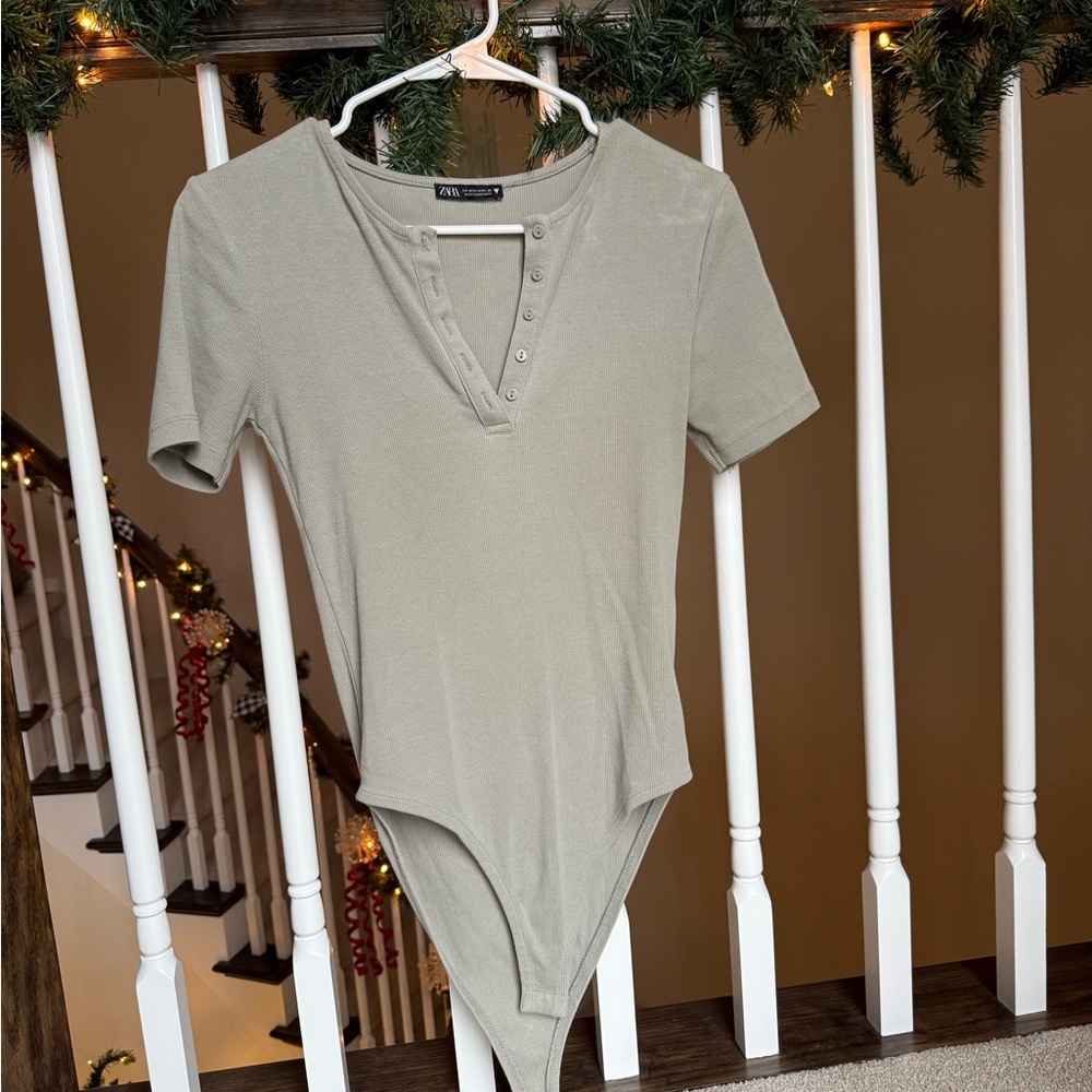 Zara Olive Short Sleeve Bodysuit